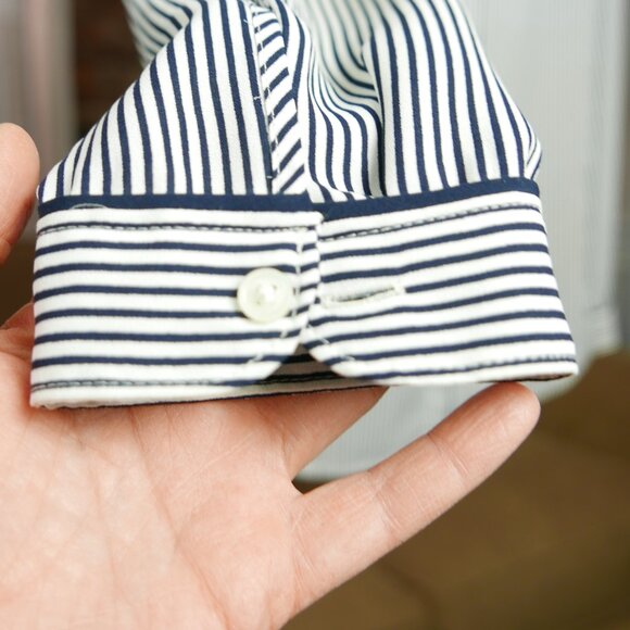 Scalloped collar, White with Black Pin Stripe Blouse - Picture 3 of 4